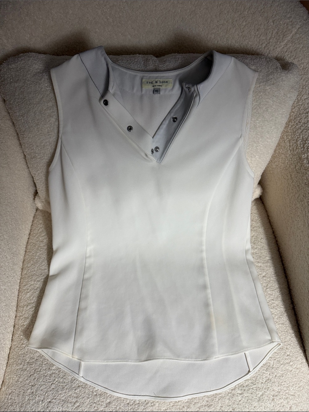 Rag & Bone White Sleeveless V-Neck Snap-Front Top